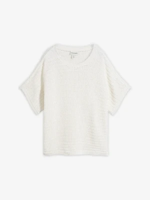 Lekki sweter ażurowy z domieszką lnu BonPrix biały