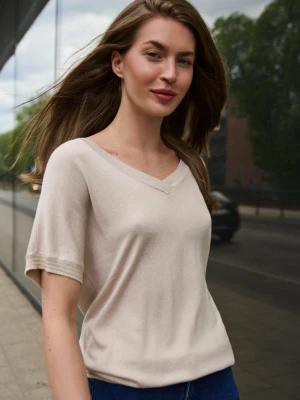 Lekki sweter z krótkimi rękawami beżowy Moodo