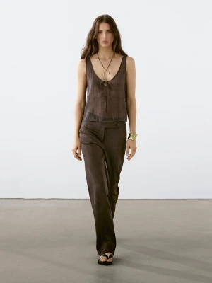Lekki Top Z Wiązaniami - Brązowy - - Massimo Dutti - Kobieta