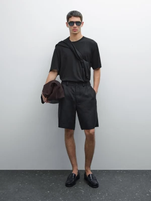Lekkie Bermudy Ze 100% Lnu - Czarny - - Massimo Dutti - Mężczyzna