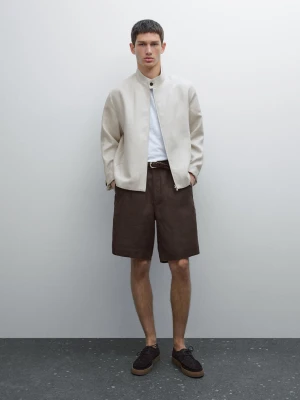 Lekkie Bermudy Ze 100% Lnu - Czekoladowy - - Massimo Dutti - Mężczyzna