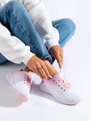 Lekkie buty sportowe damskie DK biało różowe