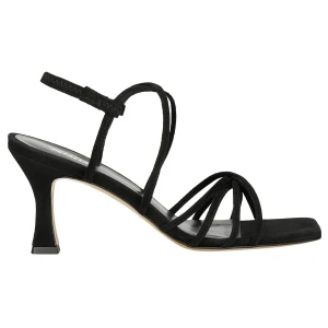 Czarne sandały na obcasie z przeplatanymi paskami 76126-61 Wojas