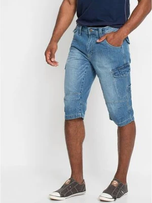 Lekkie długie bermudy dżinsowe o kroju bojówek, relaxed fit BonPrix niebieski