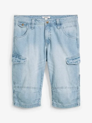 Lekkie długie bermudy dżinsowe o kroju bojówek, relaxed fit BonPrix niebieski