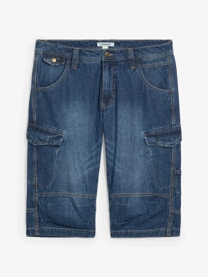 Lekkie długie bermudy dżinsowe o kroju bojówek, relaxed fit BonPrix niebieski