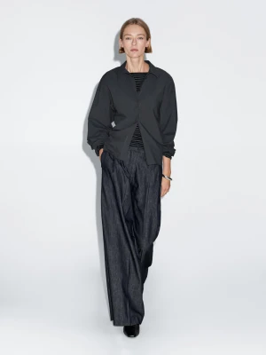 Lekkie Jeansy Z Szerokimi Nogawkami I Wysokim Stanem - Ciemnoniebieski - - Massimo Dutti - Kobieta