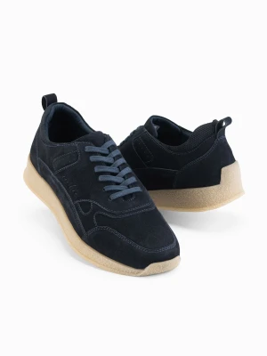 Lekkie męskie sneakersy zamszowe w stylu sportowym – granatowe V2 Ombre Clothing