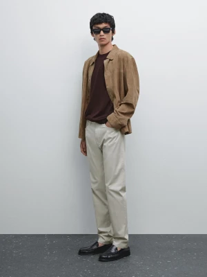 Lekkie Spodnie Slim Fit Z Fakturą - Popielaty - - Massimo Dutti - Male