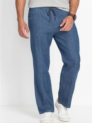 Lekkie spodnie z gumką w talii o kroju loose fit, prosta nogawka BonPrix niebieski