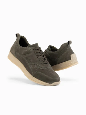 Lekkie zamszowe męskie sneakersy w stylu sportowym – oliwkowe V1 OM-FOSL-0205
 -                                    40 Ombre
