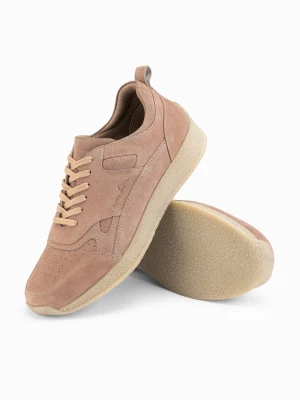 Lekkie zamszowe sneakersy męskie w stylu sportowym – beżowe V3 - Rozmiar: 45 Ombre Clothing