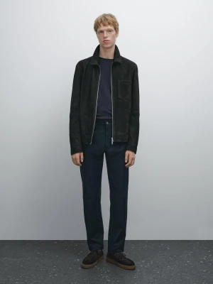 Lekkie Zwężane Spodnie Z Efektem Denimu - Granatowy - - Massimo Dutti - Male