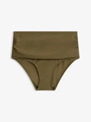 Lekko modelujące figi bikini z wysokim stanem i falbanką BonPrix zielony