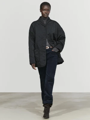Lekko Pikowany Płaszcz Ze Stójką - Czarny - Massimo Dutti - Female