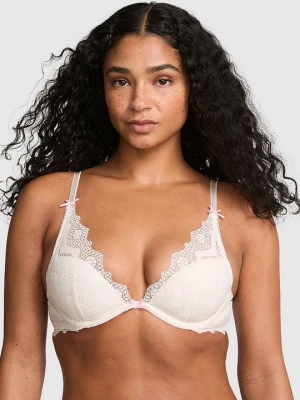 Lekko usztywniany biustonosz z głębokim dekoltem PINK Wink Victoria's Secret Biały