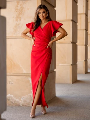 Lena2 do 48 sukienka czerwona maxi dopasowana elegancka na wesele PERFE