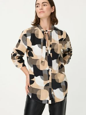 LENZING™ ECOVERO™ Beżowa wiskozowa koszula damska z geometrycznym wzorem – Urban Wild Olsen