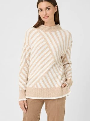 LENZING™ ECOVERO™ Beżowy sweter damski Cora z geometrycznym wzorem – Urban Wild Olsen