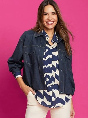 LENZING™ ECOVERO™ Granatowa koszula damska ze wzorem – Relaxed Code Olsen