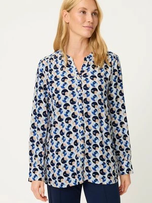 LENZING™ ECOVERO™ Granatowa wiskozowa koszula damska z geometrycznym wzorem – Refresh Olsen