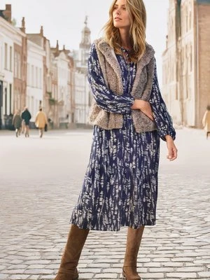 LENZING™ ECOVERO™ Granatowa wiskozowa sukienka ze wzorem – Vintage Romance Olsen