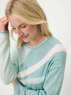 LENZING™ ECOVERO™ Miętowy sweter damski Cora z geometrycznym wzorem – Soft Vibes Olsen