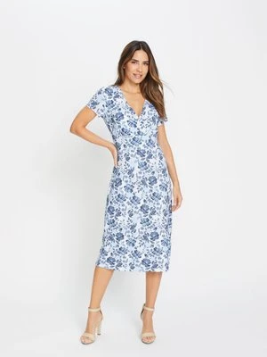 LENZING™ ECOVERO™ Niebieska wiskozowa sukienka damska w kwiaty z elastanem – Boho Beauty Olsen