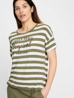 LENZING™ ECOVERO™ Oliwkowa bluzka damska Clara w paski z wiskozą – Voyage Tropical Olsen