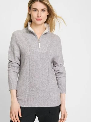 LENZING™ ECOVERO™ Szary sweter damski Henny z wiskozą zapinany na suwak – Cosmic Chic Olsen