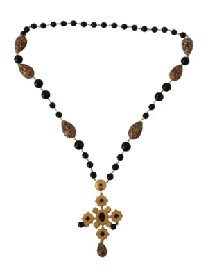 Leopard Print Crystal Cross Pendant Necklace Dolce & Gabbana