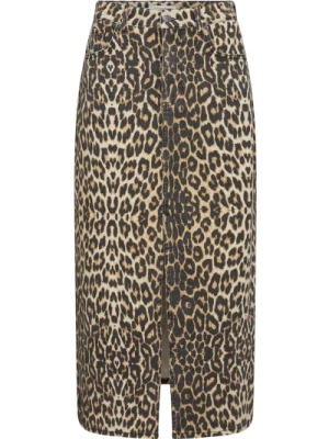 Leopard Print Denim Slit Skirt Co'Couture