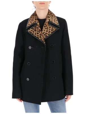 Leopardowy Płaszcz z Podwójnym Rzędem Guzików Saint Laurent