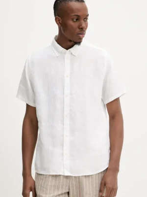 Les Deux koszula lniana kolor biały regular z kołnierzykiem button-down