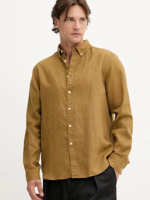 Les Deux koszula lniana Konrad męska kolor zielony regular z kołnierzykiem button-down 1000001