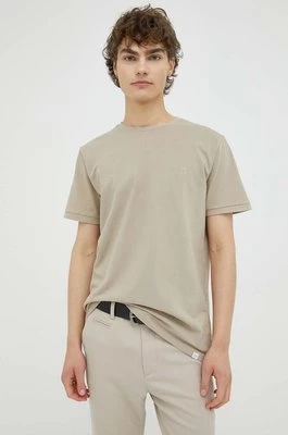 Les Deux t-shirt bawełniany kolor beżowy gładki LDM101007