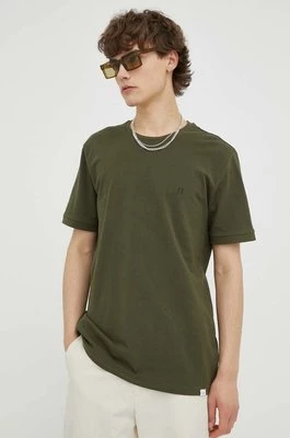 Les Deux t-shirt bawełniany kolor zielony gładki LDM101007