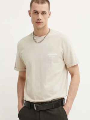 Les Deux t-shirt bawełniany męski kolor beżowy z nadrukiem LDM101165