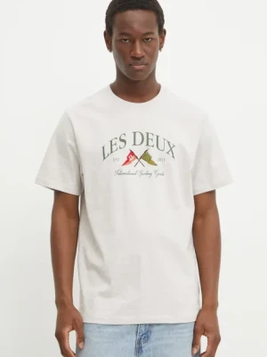 Les Deux t-shirt bawełniany męski kolor beżowy z nadrukiem LDM101201