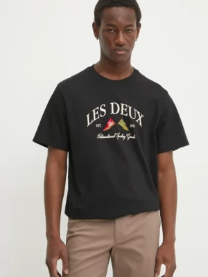 Les Deux t-shirt bawełniany męski kolor czarny z nadrukiem LDM101201