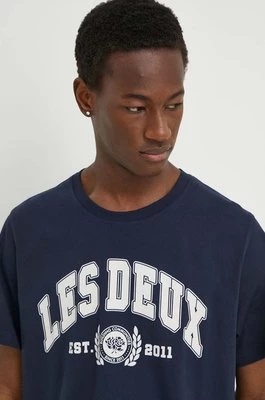 Les Deux t-shirt bawełniany męski kolor granatowy z nadrukiem