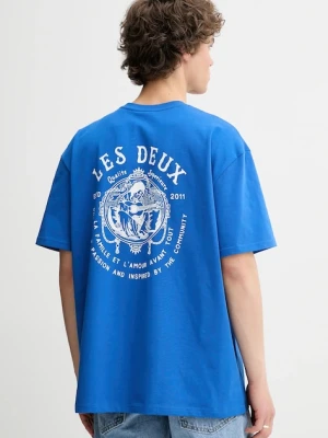 Les Deux t-shirt bawełniany męski kolor niebieski z nadrukiem 1000216