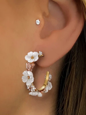 Les Petites Précieuses Pozłacane kolczyki-kreole z perłą i cyrkoniami rozmiar: onesize