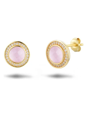 Les Petites Précieuses Pozłacane kolczyki-wkrętki z cyrkoniami i kwarcem różowym rozmiar: onesize
