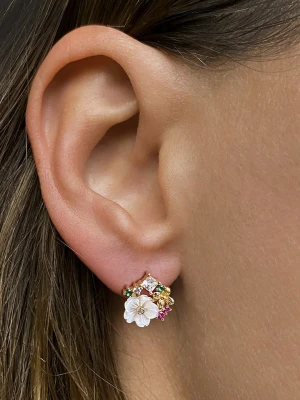 Les Petites Précieuses Pozłacane kolczyki-wkrętki z masą perłowa i cyrkoniami rozmiar: onesize