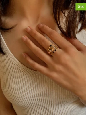 Les Petites Précieuses Pozłacane pierścionki (3 szt.) z cyrkoniami i szafirami rozmiar: 54