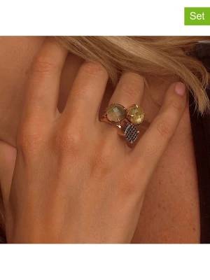 Les Petites Précieuses Pozłacane pierścionki (3 szt.) z kamieniami szlachetnymi rozmiar: 52