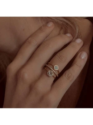 Les Petites Précieuses Pozłacany pierścionek z cyrkoniami i ametystem rozmiar: 54