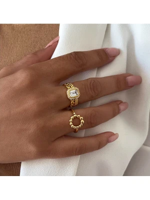 Les Petites Précieuses Pozłacany pierścionek z cyrkoniami rozmiar: 58