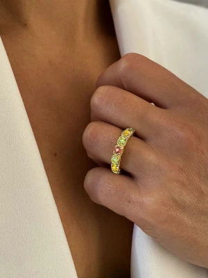 Les Petites Précieuses Pozłacany pierścionek z kwarcem rozmiar: 58